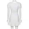 Mini vestido blanco con lazo de verano para mujer, vestido corto Sexy romántico francés con cuello Salsh y manga abombada para mujer 210521