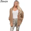 Jesień Zima Long Cardigans Sweter Kobiety Batwing Rękaw Otwórz Stitch Plus Rozmiar Luźny Płaszcz z dzianiny 210603