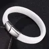 Trendy Mens Bracelets White Braided Leather Rope Bracelet Jewelry Stainless Steel Magnetic Clasp Fashion Male Wristband Gifts Bangle Inte22