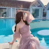 Boho lyx klänning kvinna rosa mesh strapless sommar strand sexig bodycon kvinnlig bana design parti es lady 210603
