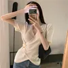 Top Tees Estate Abbigliamento sexy Scollo a V Manica corta T-shirt irregolare Donna Skinny Crop Top Moda Plus Size Maglieria pieghettata 210429