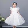 Verão crianças menina festa vestido sleevers cor sólida neve princesa vestidos de casamento piano realizar roupas formais E726 210610