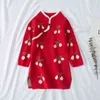 Осень зима вишня вязание девушка платье новогодняя одежда длинный свитер китайский стиль хлопчатобумажные дети Cheongsam платье 2-6 лет G1218