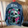 Women's Jackets Skull Flower Print Designer Denim Jacket Women Loose Single-breasted Turn-down Collar Long Sleeve Girl Fashion Coats