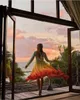 Mode-dames zomer Boheemse jurk afdrukken gradiënt elegante maxi patchwork regenboog kleur partij ruches zoete vestidos