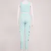 Colysmo Two Piece Outfits 2 Layers Crop Top Drawstring Lace up Pocket Elastic Waist Sweatpants Loungewear Women Chic Casual Suit 210527