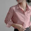 Femmes Mode Rose Blouse Coréenne À Manches Longues Revers Bouton Up Chemises De Bureau Femme Casual Tops 210525