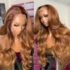 1Ginger Golden Blonde Объемная волна 360 HD Кружева Фронтальный Парик из настоящих волос Отбеленный узел 150 Плотность Девственные волосы 13x6 Прозрачный