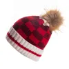 Spersonalizowany 2021 Boże Narodzenie Czerwony Czarny Buffalo Plaid Wzór Wełny Czapka Kapelusz Kapelusz Utrzymuj ciepły kapelusz