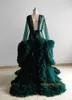 Ruffles Dark Green Prom Dress 2021 Kimono Robe Suknie ciążowe Z Długim Rękawem Świeżym Bridal SleepWeear Party Wear