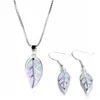 Earrings & Necklace Fashion Leaves Accessories Set For Women Imitation Blue Fire Opal Plant Pendant Wedding Jewelry C3
