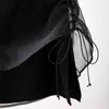 Casual Black Drawstring Kjol för Kvinnor Elastisk Hög Midja Ruched Slim Midi Kjolar Kvinna Sommar Mode Stil 210521
