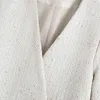 أزياء المرأة مزدوجة الصدر فضفاضة تويد سترة معطف خمر طويلة الأكمام جيوب الإناث قميص شيك القمم 210520