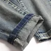 Erkek Kot Retro Mavi Moda Diz Delik Düz Denim Motosiklet Pamuk Pantolon Yıkım Gözyaşı Tasarım Pantolon