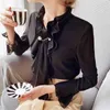 Dabuwawa Элегантные черные женщины сплошной шифон блузка осень офис леди с длинным рукавом лук передние блузки рубашки топы женские дт1cst010 210520