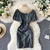 Shinning Night Club Dress Sexy Vestidos Pure Colred Рукав О-Шеи DrawString Ruched Mini Bodycon Повседневная Корейский 210603