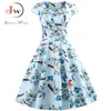 Dorywczo Letnia Sukienka Kobiety Krótki Rękaw Hepburn 50s 60. Vintage Elegancka Swing Party Dresses Plus Rozmiar Kwiatowy Slim Vestidos 210325