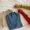 여성 스웨터 가을 겨울 터틀넥 긴 소매 스트레치 블루 니트 풀오버 패션 Femme 소프트 얇은 점퍼 탑 10 색 210812