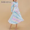 Solidna elegancka sukienka dla kobiet Lapel z długim rękawem Wysoka talia Lace Up Bowknot Slim Maxi Dresses Summer 210520