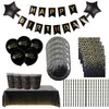 Stoviglie usa e getta 10 persone Tovaglia a pois in oro nero Piatto a tema Festa di compleanno Stoviglie eleganti Forniture per baby shower per matrimoni