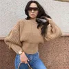 Mode Khaki Pullover Pullover Frauen Kleidung Casual Jumper Herbst Winter Gestrickte Tops Streetstyle 210427