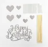 Happy Birthday Cake Toppers Glod glitter letters decoration with love star Party decor Decorations Set of 7 XB18211285