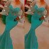 2021 Plus Size Arabisch Aso Ebi Zeemeermin Sexy Sprankelende Galajurken Lange Mouwen Sheer Neck Formele Partij Tweede Receptie Bruidsmeisjekleding Jurk ZJ202