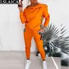 Womens Tracksuit Set Solid Color Hooded Sweatshirt&long Pants Ribbon Letter Print Patchwork Outfit Women Fitness 2 PC 210515