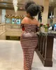 Contrast Color Striped Bodycon Long Maxi Dresses For Women Wholesale Plus Size Clothing Slash Collar Sleeve Elegant Vestido 210525