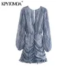 KPYTOMOA 여성 세련된 패션 동물 인쇄 비대칭 Draped 미니 드레스 빈티지 긴 소매 러블 여성 드레스 Mujer 210806