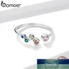 Bamoer Sterling Silver 925 Signet Anel Colorido Bolhas Aberto de Dedo Aberto para Mulheres Tamanho Livre Estilo Coreano Jóias BSR149 Preço de Fábrica Especialista Qualidade Mais Recente