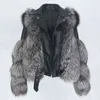 MENINA BONITA Real Fur Coat Vest Winter Jacket Women Natural Fur Genuine Leather Outerwear Detachable Streetwear Locomotive 211110