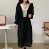 Ezgaga Style français dentelle Patchwork robe de soirée femmes Chic Vintage col en v élégant taille haute robe tendre Vestidos Feminino 210430