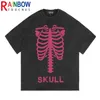 RainbowTohes 2021 Nowy High Street Hip Hop Trend Z Krótkim Rękawem T-shirt Bardzo List Streszczenie Drukarnie Wash Stary Casual Top G1229