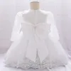 Girl039s robes née à manches longues bébé fille dentelle fête de mariage grand nœud 1er anniversaire princesse baptême Dress9134781