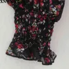 Za Women Fashion robe longue imprimée à taille élastique Femme Col en V Manches longues smockées Poignets élastiques Ourlet asymétrique robes 210510