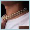 Chokers Necklaces & Pendants Jewelry Bling Rhintone Golden Finish Miami Cuban Link Chain Necklace Mens Hip Hop Drop Delivery 2021 Ajz01