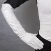 Cinq doigts gants longs en cuir 50 cm dame émulation en peau de mouton PU blanc soyeux doublé chaud mince main femmes PU83