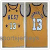 # 13 Wilt Chamberlain 1972 Maglia da basket retrò gialla All Star West Cucita Personalizzata Qualsiasi numero Nome maglie