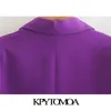 KPYTOMOA Kadınlar Moda Ofis Giyim Temel Blazer Ceket Vintage Uzun Kollu Cepler Kadın Giyim Şık 211019 Tops