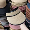 Natural Raffia Straw Handmade Summer Empty Top Hat For Women Pu Leather Decoration Justerbar VioSr Viseira Visera Muj Wide Brim Hats Elob22