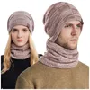 Basker mode vinter varma män kvinnor solid stickad fleece vindtät huva halsduk hatt set dagligen stickade hattar för vuxen davi22