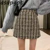 Asapgot Stil Sonbahar Vintage Ekose Etekler Tüvit Kısa Yüksek Bel Ince Wrap Kalça A-Line Artı Boyutu Faldas Mujer Moda Streetwear 210610