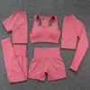 5pc Nahtlose Frauen Yoga Outfits Set Workout Sportswear Gym Kleidung Fitness Langarm Crop Top Hohe Taille Leggings Sport anzüge