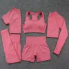 Ensemble de tenues de Yoga pour femmes, 5 pièces, sans couture, vêtements d'entraînement, vêtements de gymnastique, Fitness, haut court à manches longues, Leggings taille haute, combinaisons de sport