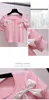 Zoete roze tweedelige set elegante boog vierkante kraag gebreide korte mouw top + witte chiffon mini rokken pakken zomer outfits 210519