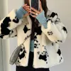 Women's Fur & Faux Winter Short Coat Women Black White Long Sleeve Single Breasted Cotton Thick Warm Jackets Fashion High Street Clothing