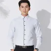 Twill White Mens Dress Shirts Long Sleeve Slim Fit Business Men Formal Shirt Casual Solid without Front Pocket Man's Clothing 210626