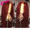 Pelucas sintéticas delanteras de encaje de Color rojo 13x4 peluca con malla frontal rizada profunda prearrancada peluca brasileña de parte profunda de línea de cabello Natural 1504296374