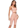 Swtao Kvinnor Kläder Sätta Sexig Naken Bodycon Bandage Två Pieces Celebrity High Street Party Tank Crop Tops Shorts 210527